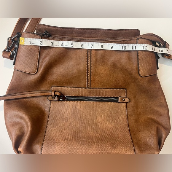 Realer Brown Faux Leather Bag Shoulder or Crossbody Purse Multiple Pockets - Picture 5 of 16